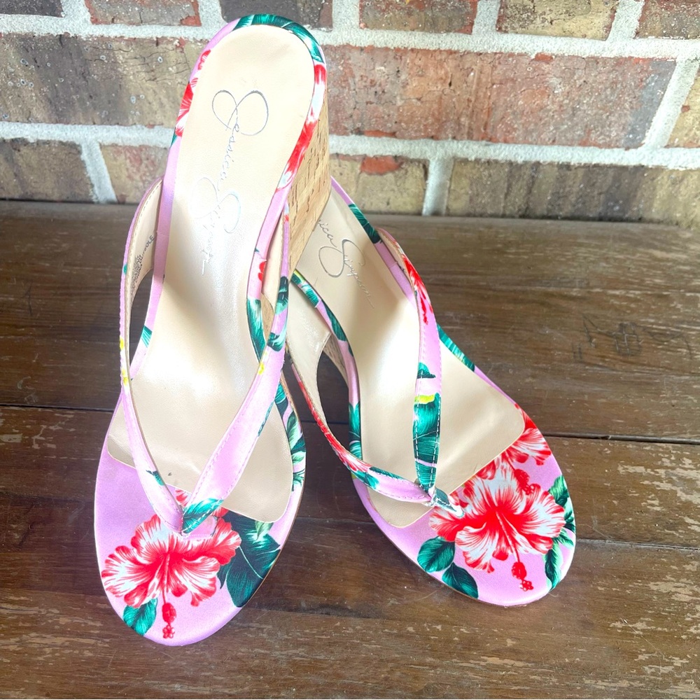 Jessica Simpson Cork Wedge Slides Size 7.5 sb3